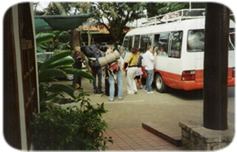 Tourist riding a shuttle bus for Nairobi to Arusha